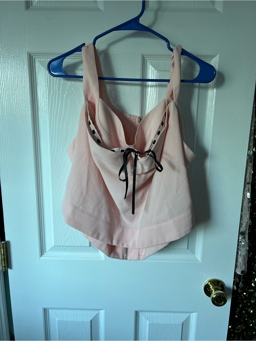 Miaou Blush Pink Cowl-Neck Camisole with Black Tie